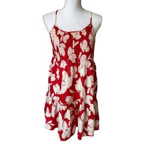 Gap Dress Sundress Size Medium Red Beige Cotton Smocked Tiered NWT